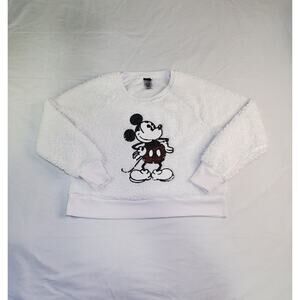 Disney Size M Denim Mickey Mouse Sweater Womens White Sweatshirt Pullover Ca12
